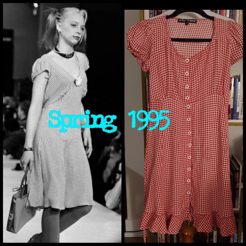 Vintage Betsey Johnson Spring 1995 90s Red Gingham Babydoll Dress P XS